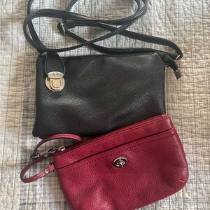 Black Leather Crossbody and Red Leather Wristlet Set